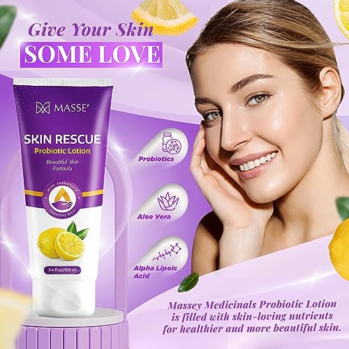 Masse' Skin Rescue Probiotic Lotion - Daily lotion for Men & Women - Refreshing Lemon Scent - Non-Greasy Moisture for Smooth & Sensitive Skin - 3.4 oz