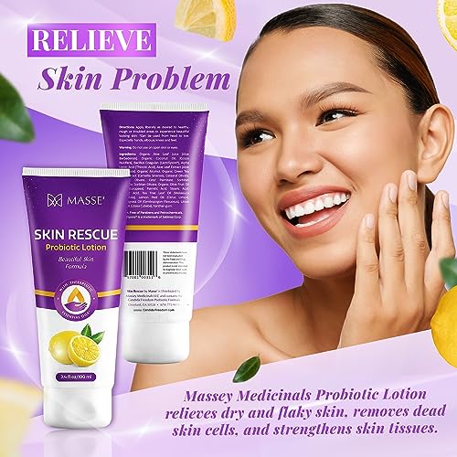 Masse' Skin Rescue Probiotic Lotion - Daily lotion for Men & Women - Refreshing Lemon Scent - Non-Greasy Moisture for Smooth & Sensitive Skin - 3.4 oz