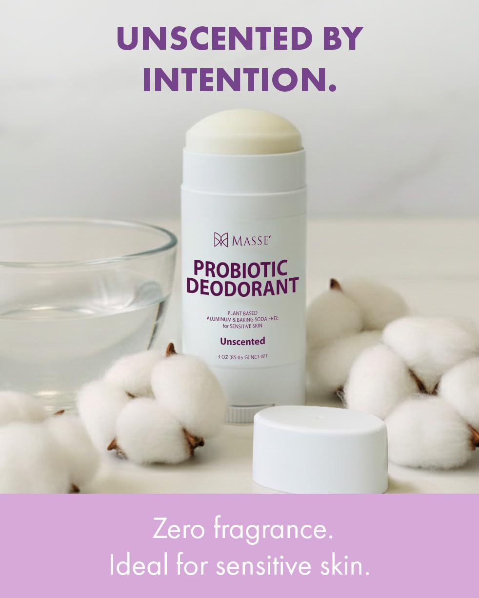 MASSE Probiotic Deodorant - Natural Deodorant for Women & Men, Plant-Based Aluminum & Baking Soda Free Deodorant Stick, 3 oz by Candida Freedom