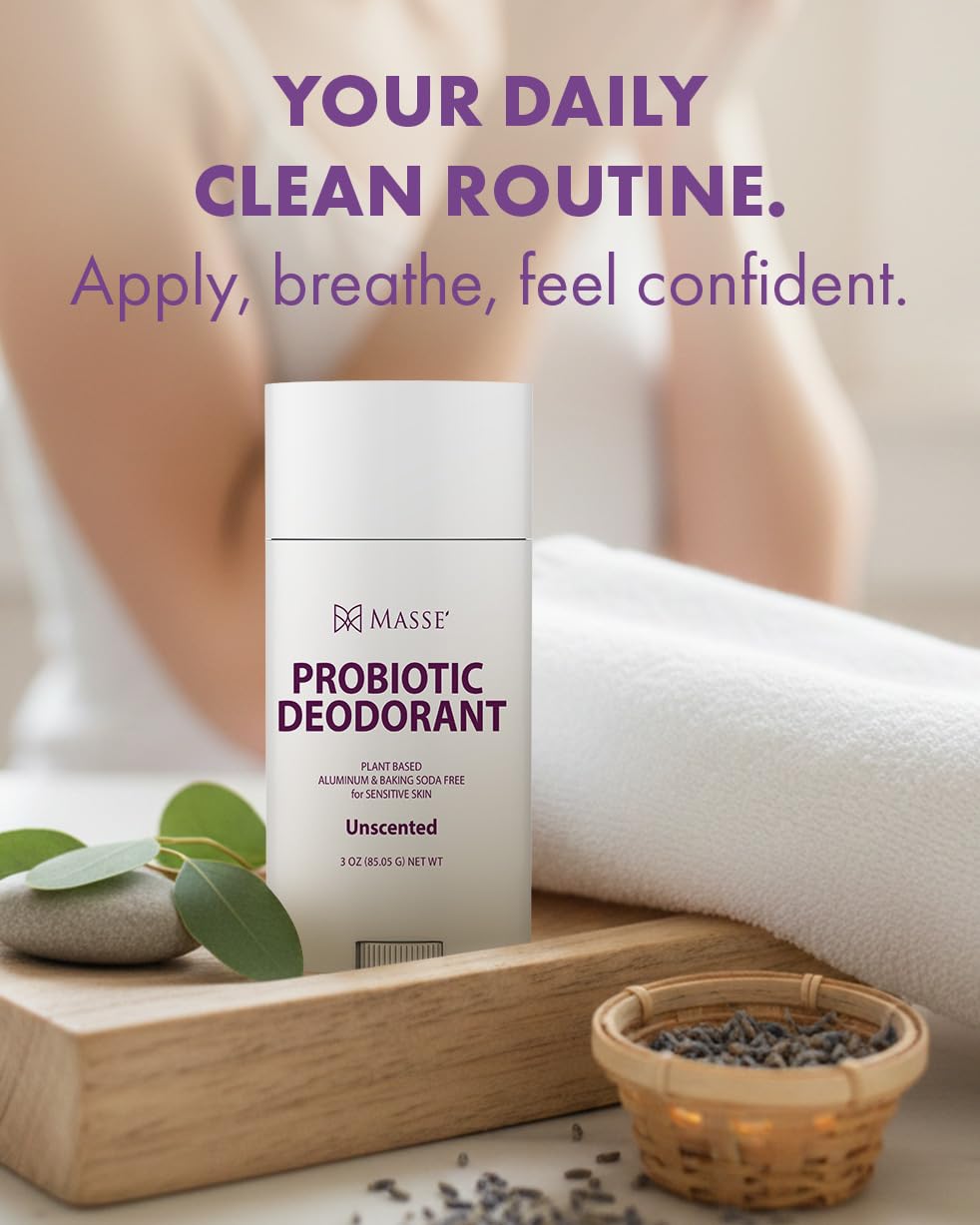MASSE Probiotic Deodorant - Natural Deodorant for Women & Men, Plant-Based Aluminum & Baking Soda Free Deodorant Stick, 3 oz by Candida Freedom
