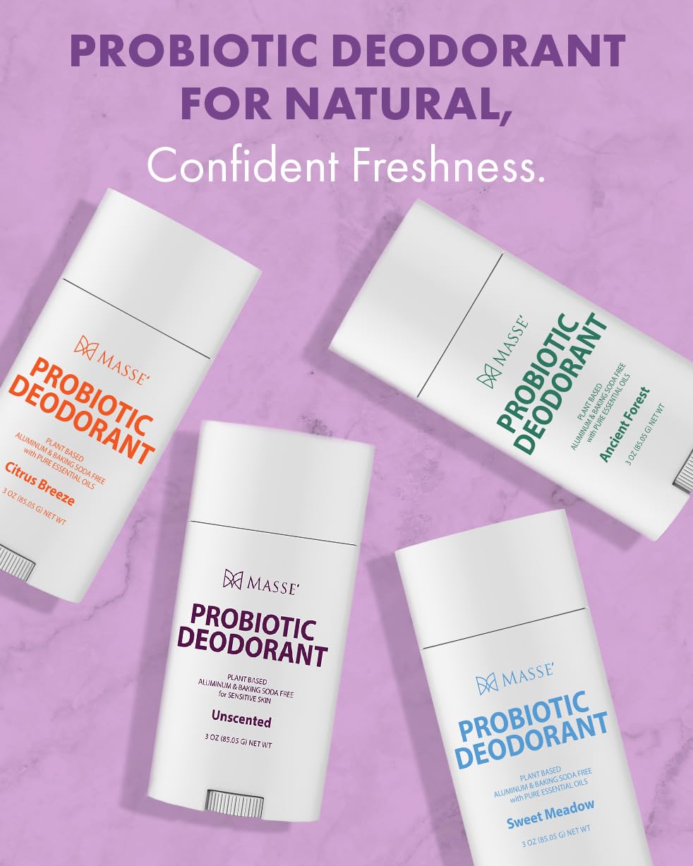 MASSE Probiotic Deodorant - Natural Deodorant for Women & Men, Plant-Based Aluminum & Baking Soda Free Deodorant Stick, 3 oz by Candida Freedom