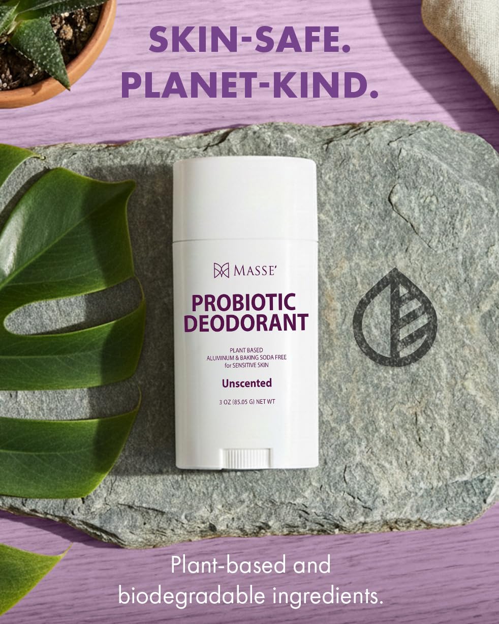 MASSE Probiotic Deodorant - Natural Deodorant for Women & Men, Plant-Based Aluminum & Baking Soda Free Deodorant Stick, 3 oz by Candida Freedom