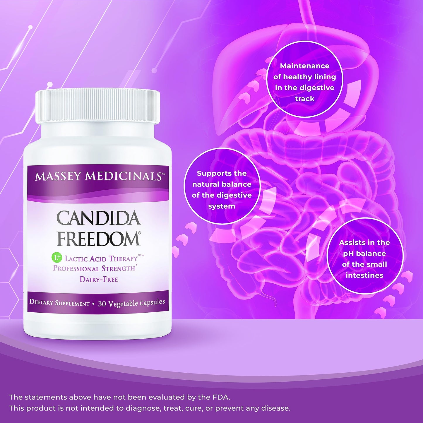 Candida Freedom Formula Massey Medicinals - Crafted Digestive for Vibrant Living - Gut Health Probiotic Complex - 60 Capsules