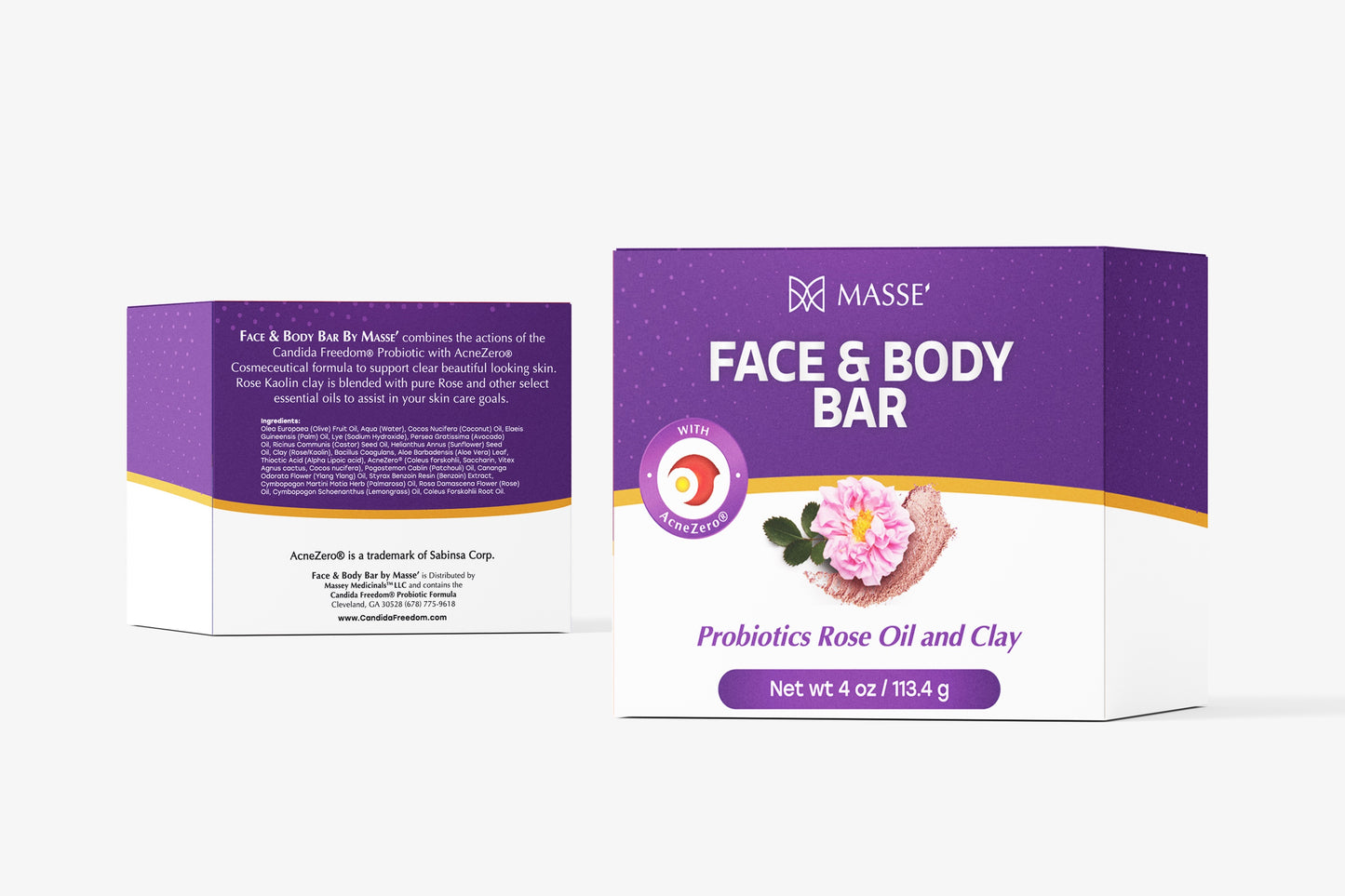 MASSE' Skin Soothing Cleanser | Rose Oil and Clay Probiotic Face and Body Wash | Coleus and Vitex Berry extracts | Natural Organic Soap Bar Cleansing for Sensitive Skin l For Men and Women