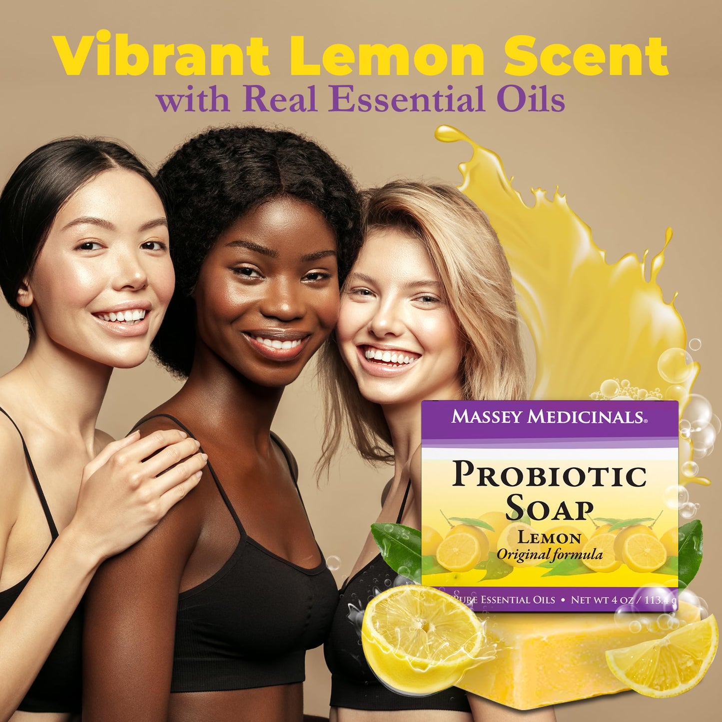 Candida Freedom Probiotic Soap - Original Lemon Formula - Probiotic Skincare - Powerful Microbiome Support with the Candida Freedom® Bacillus, Antioxidant and Herbal Formula - Sensitive Skin Soap - Supports Acne-Prone Skin - Encourages Scalp Health