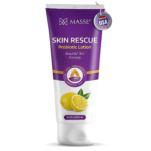Masse' Skin Rescue Probiotic Lotion - Daily lotion for Men & Women - Refreshing Lemon Scent - Non-Greasy Moisture for Smooth & Sensitive Skin - 3.4 oz