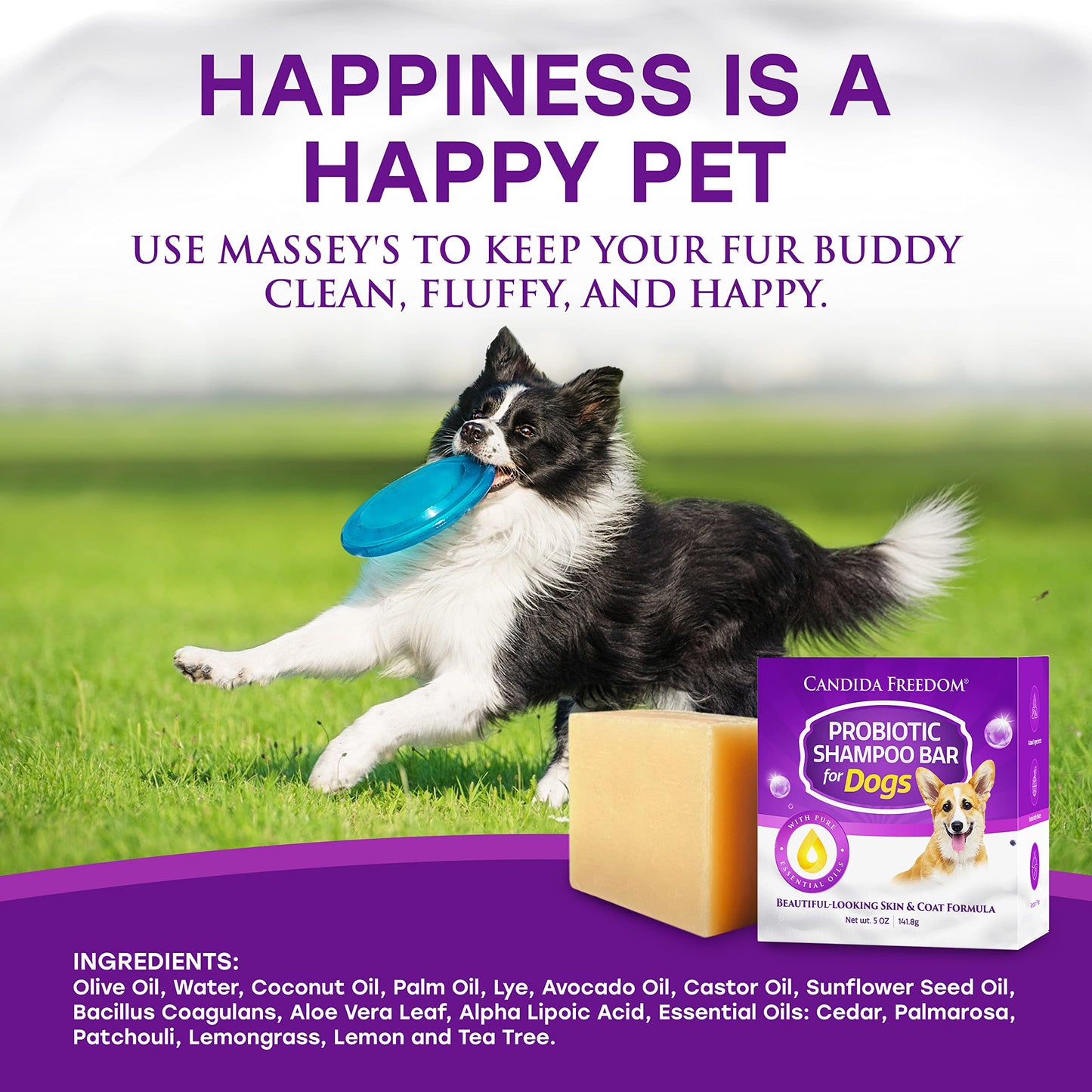 Candida Freedom Natural Dog Shampoo Bar with Probiotics and Essential Oils, Ease Itchiness – Cedar Forest and Patchouli Scent – Full 5 oz Bar – Convenient and Gentle to Skin