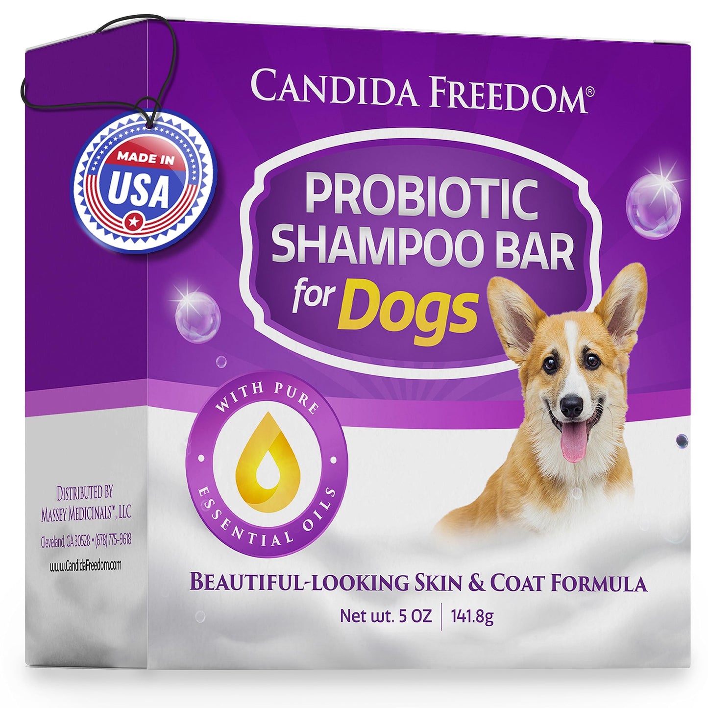 Candida Freedom Natural Dog Shampoo Bar with Probiotics and Essential Oils, Ease Itchiness – Cedar Forest and Patchouli Scent – Full 5 oz Bar – Convenient and Gentle to Skin