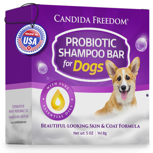 Candida Freedom Natural Dog Shampoo Bar with Probiotics and Essential Oils, Ease Itchiness – Cedar Forest and Patchouli Scent – Full 5 oz Bar – Convenient and Gentle to Skin