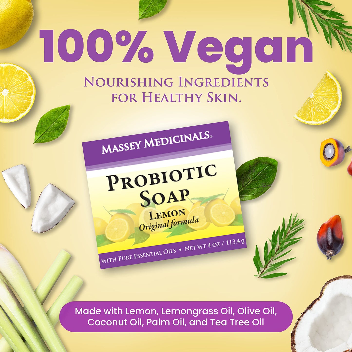 Candida Freedom Probiotic Soap - Original Lemon Formula - Probiotic Skincare - Powerful Microbiome Support with the Candida Freedom® Bacillus, Antioxidant and Herbal Formula - Sensitive Skin Soap - Supports Acne-Prone Skin - Encourages Scalp Health
