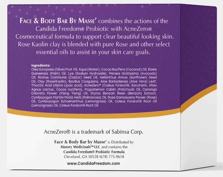 MASSE' Skin Soothing Cleanser | Rose Oil and Clay Probiotic Face and Body Wash | Coleus and Vitex Berry extracts | Natural Organic Soap Bar Cleansing for Sensitive Skin l For Men and Women